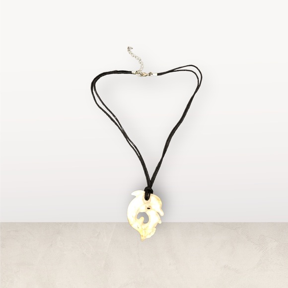 Jewelry - Intertwined Dolphin Pendant Necklace with Black Chord Cream